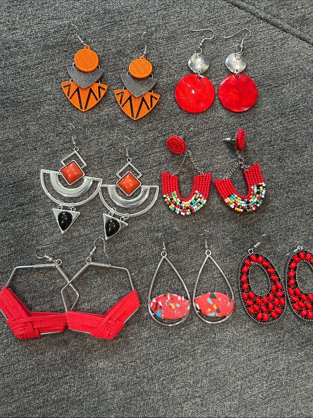 Assorted Red and Orange Women’s Fashion Earrings - Set of Statement Styles